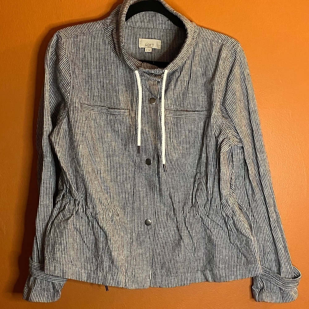 NWOT LOFT Petite Striped Drawstring Utility Jacket